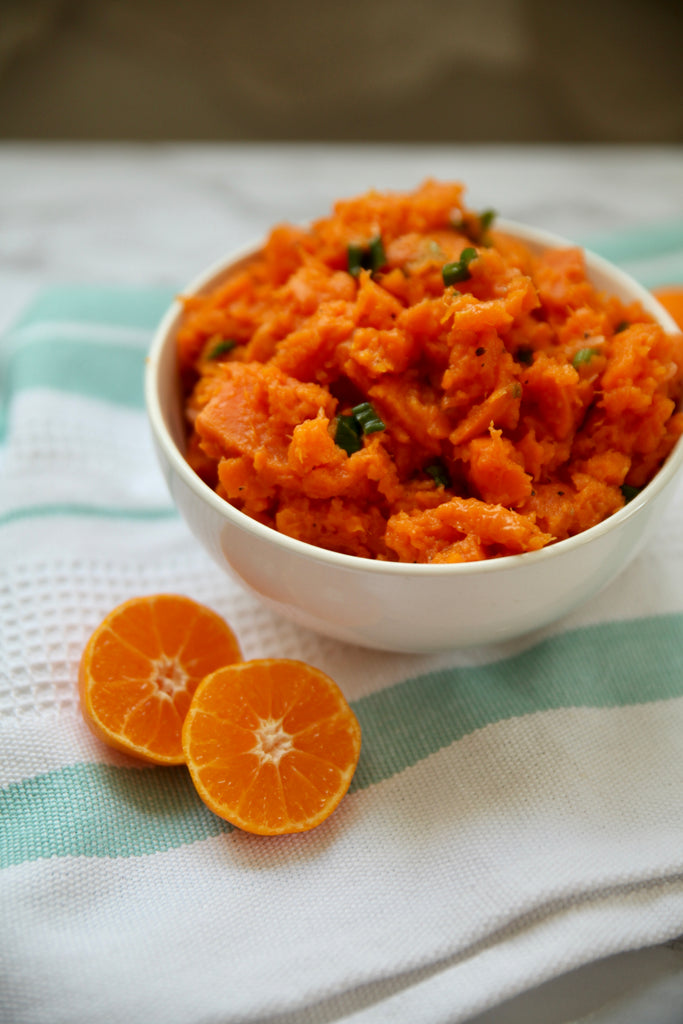 Mashed Brown Butter Sweet Potatoes with Clementine Zest