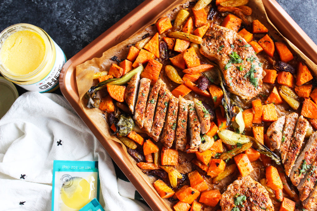 Ghee Recipe: Cajun Pork & Vegetable Sheet Pan Dinner